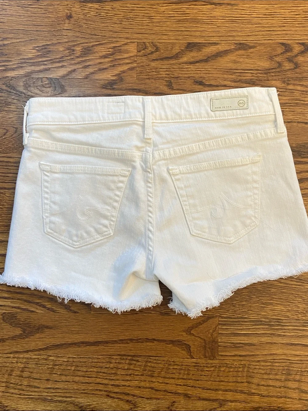 AG Adriano Goldschmied Women's White Denim‎ Cutoff Jean Shorts - Size 25, Summer